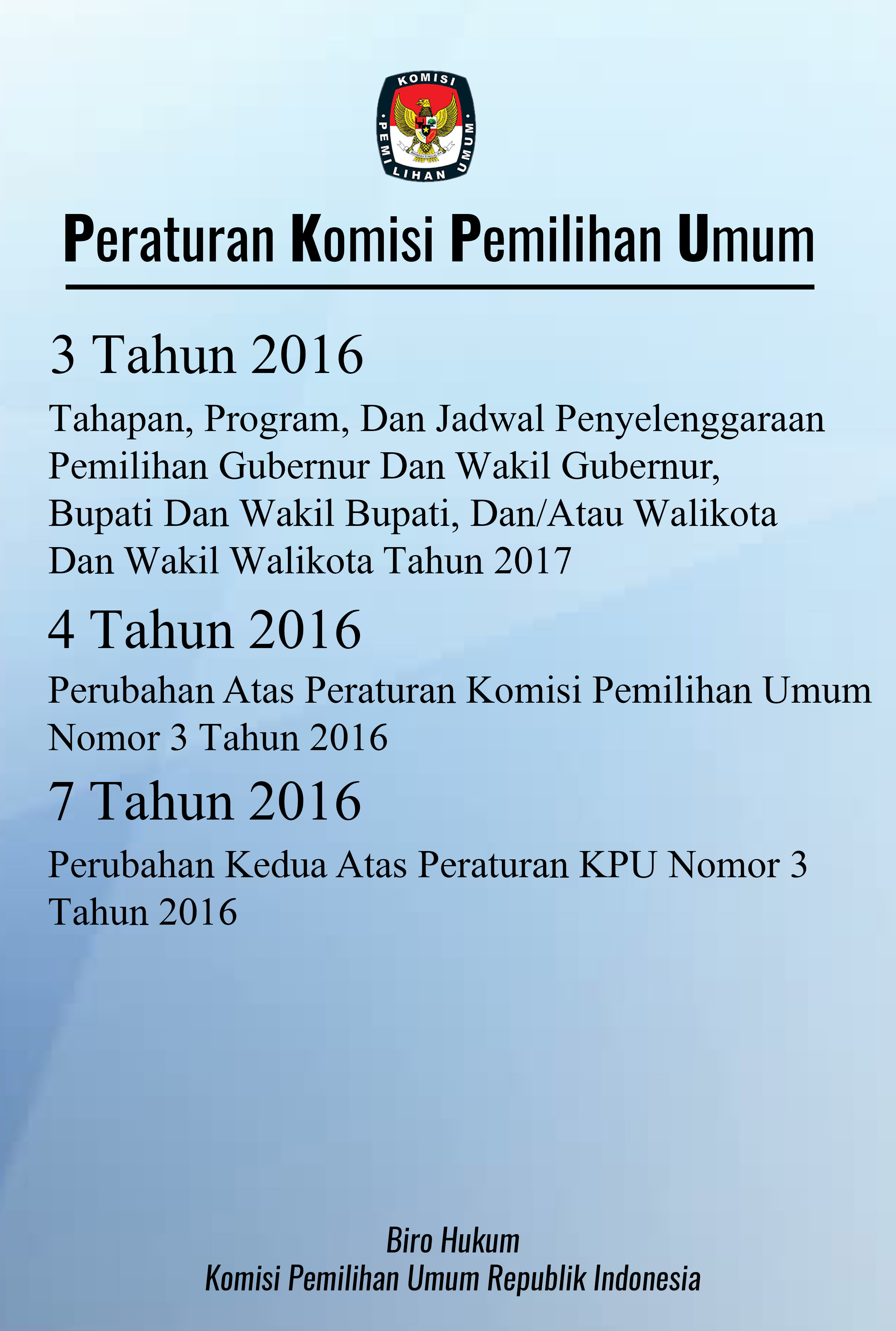 Peraturan komisi pemilihan umum nomor 3 tahun 2016, 4 tahun 2016, dan 7 tahun 2016