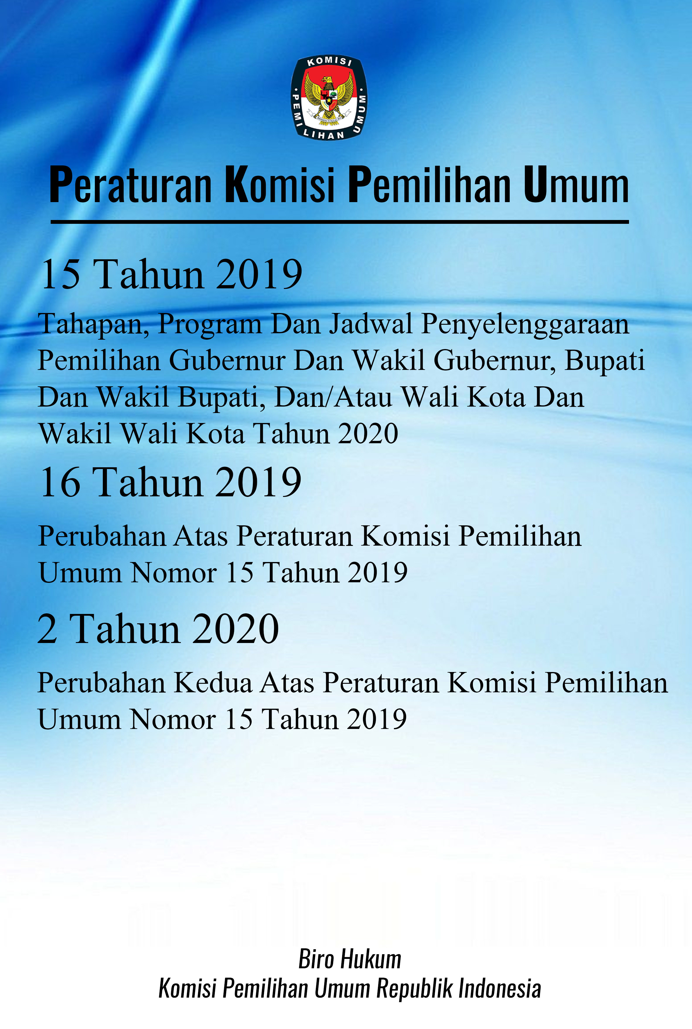 Peraturan komisi pemilihan umum nomor 15 tahun 2019, 16 tahun 2019, dan 2 tahun 2020